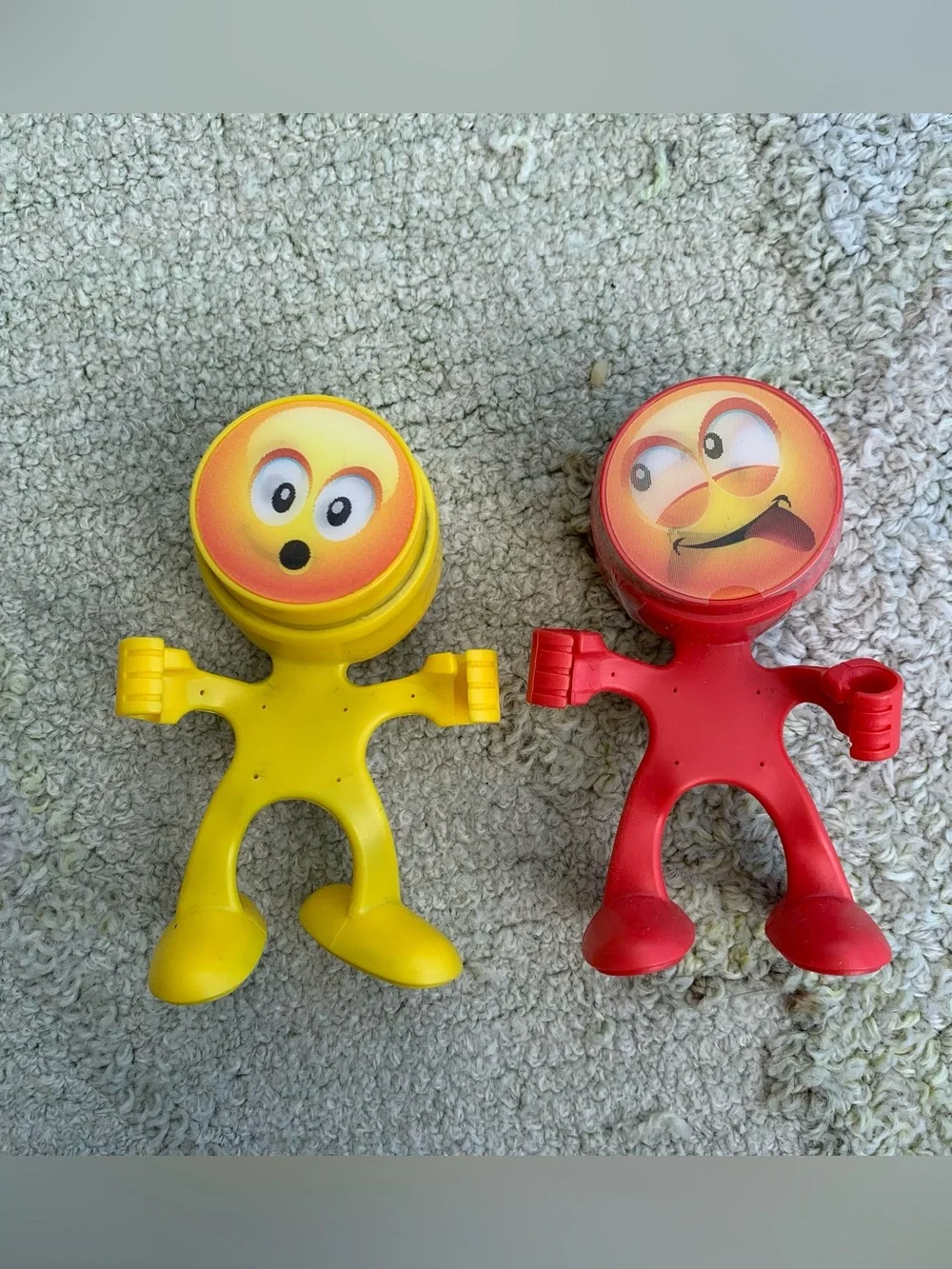 Lot of 2 red and yellow novelty emoji pencil sharpener and holder